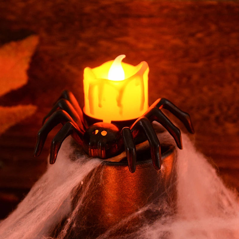 1PCS Halloween Decorations LED Candle Light Plastic Spider Pumpkin Lamp for Home Bar Haunted House Halloween Party Decor
