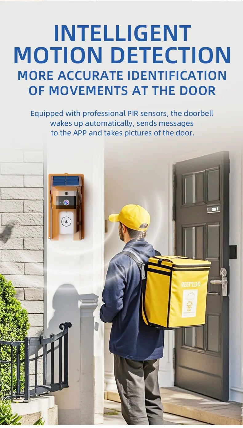 Smart Visual Doorbell with Solar Panel, Anti-Explosion Design, Real-Time Monitoring, Voice Distortion, Waterproof Cover