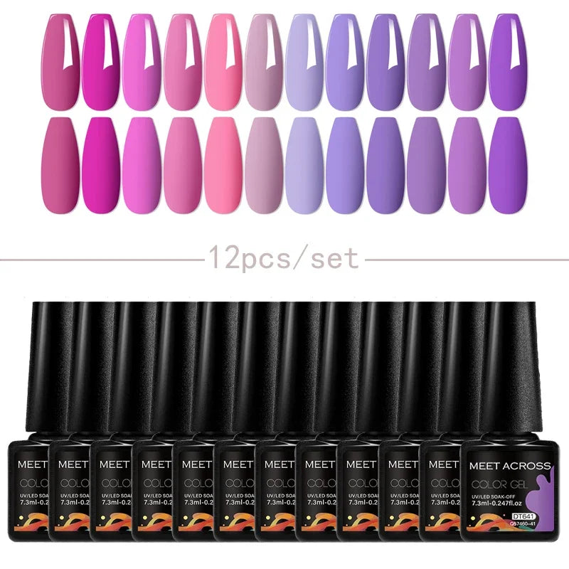 MEET ACROSS 12Pcs Gel Nail Polish Set 7.3ml Pink Blue Neon Macaron Color for Nails UV Gel LED Nail Art  Varnish Manicure Kit