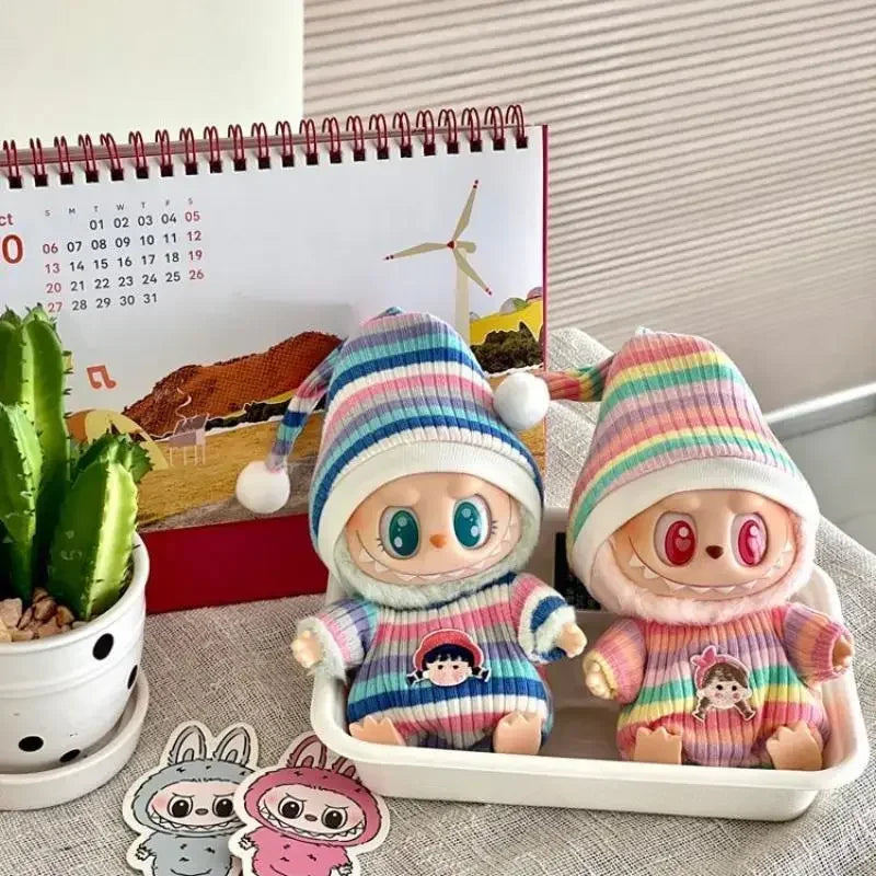 17cm Mini Plush Doll'S Clothes Outfit Accessories For Korea Kpop Labubu V1 V2 V3 Christmas onesie hat set Clothing