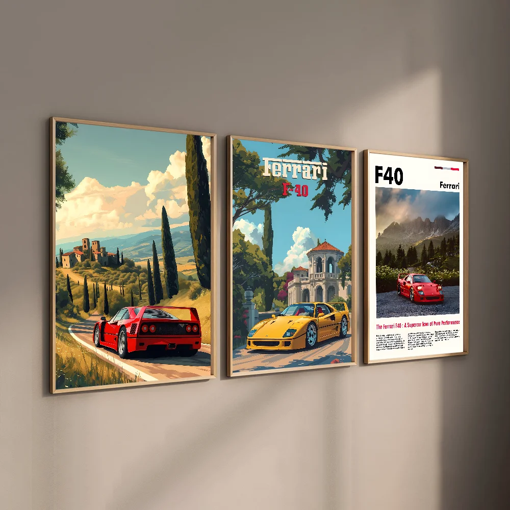 Luxury Classic Retro Red Super Sports Car F40 Art High-quality Printed Posters Homeliving room Wall Art Garage Room Decor