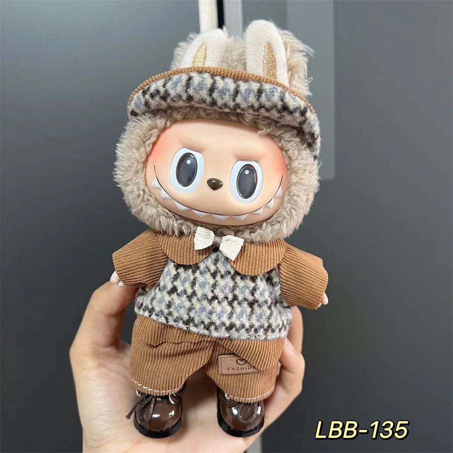 Cute Mini Plush Doll Clothes for 17cm Labubu Many Kinds of Overalls Clothes Accessories