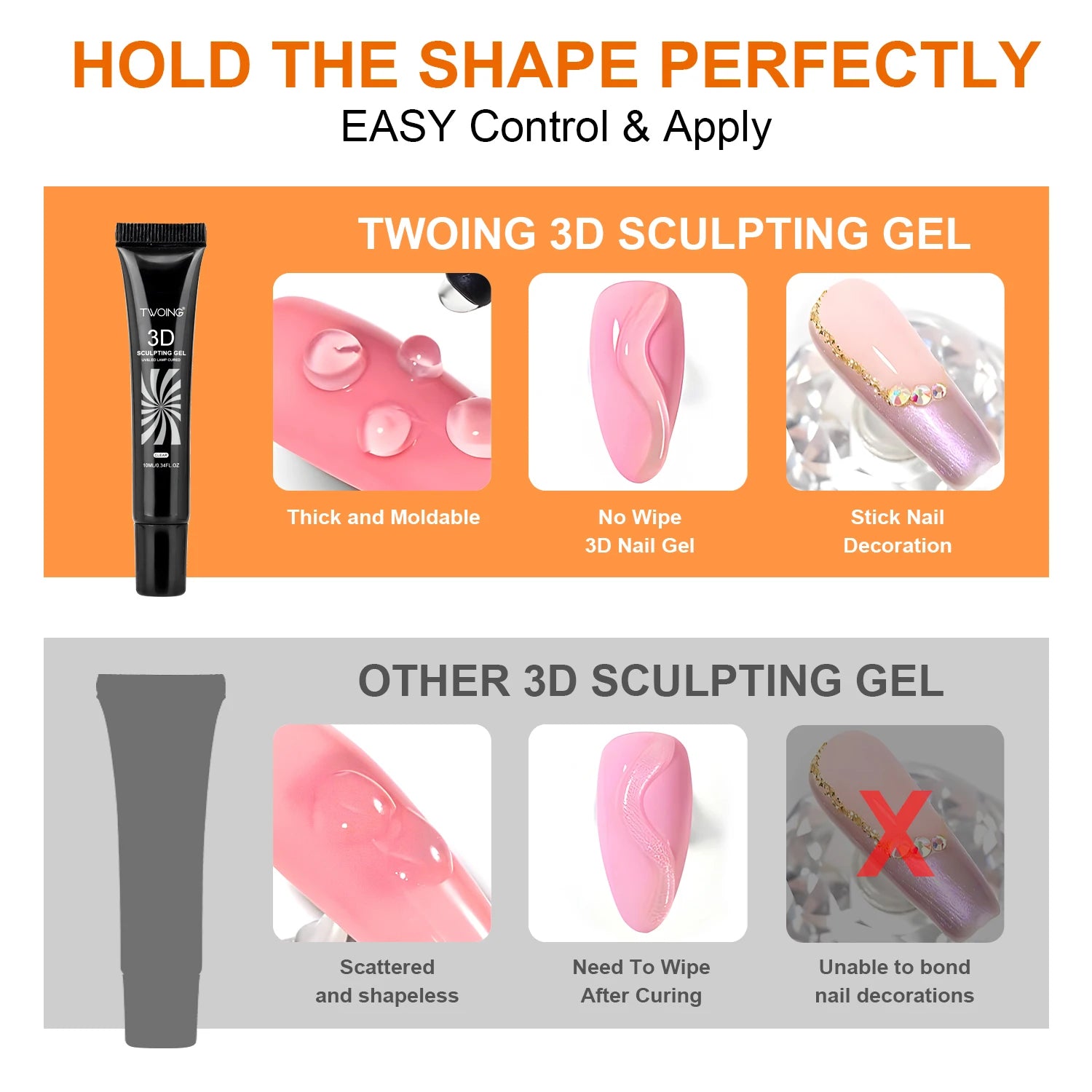 10ml 3D Nail Art Gel - DIY Designs,Waterproof Sculpting gel，Waterproof Nail Art Design Gel for Intricate Carvings & Shapes