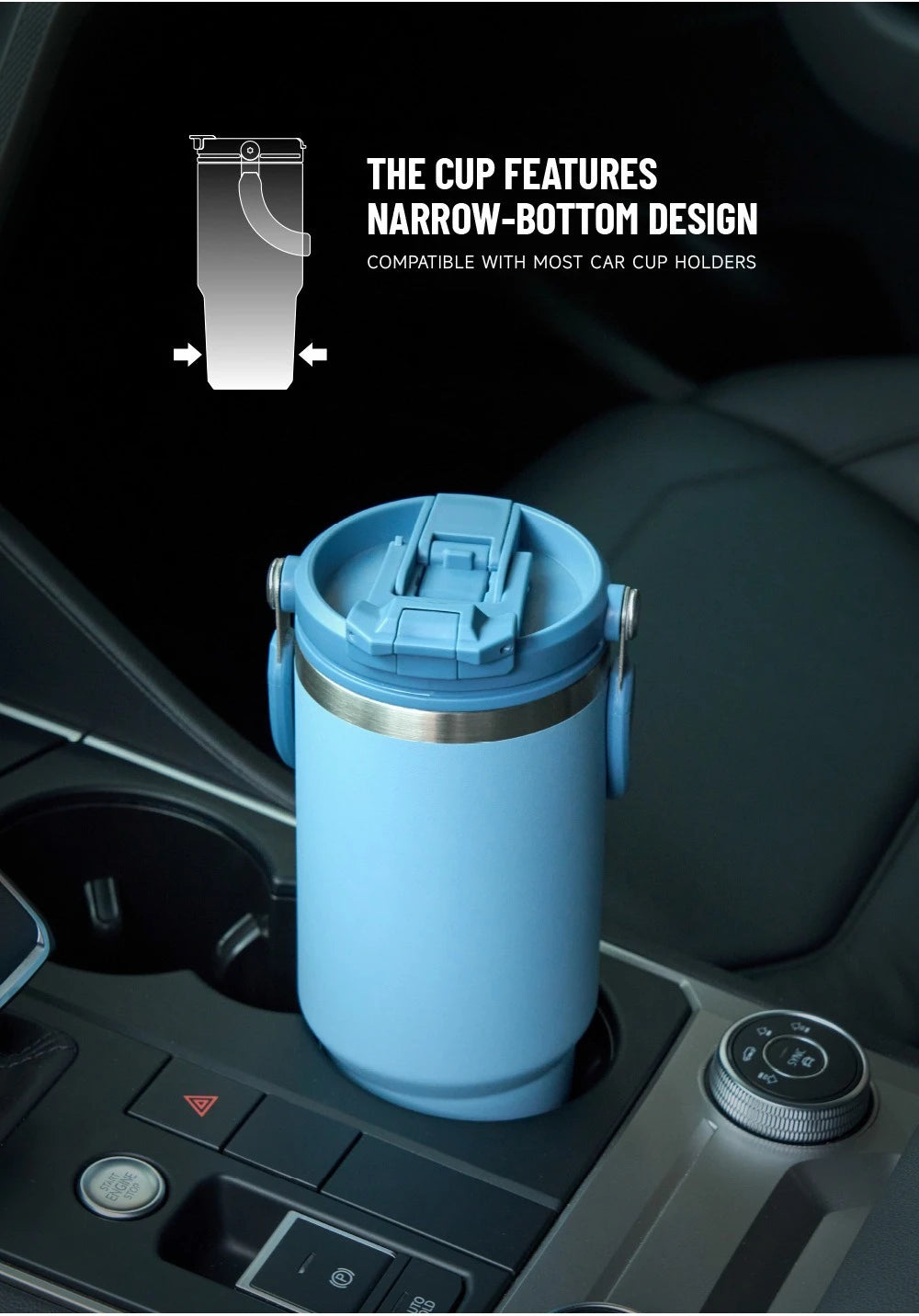 Tyeso Large-Capacity Vacuum Flasks Handle Vacuum Cup Dual-Drink Coffee Mug Stainless Steel Ice Cup Car Bottle Hot Cold Retention