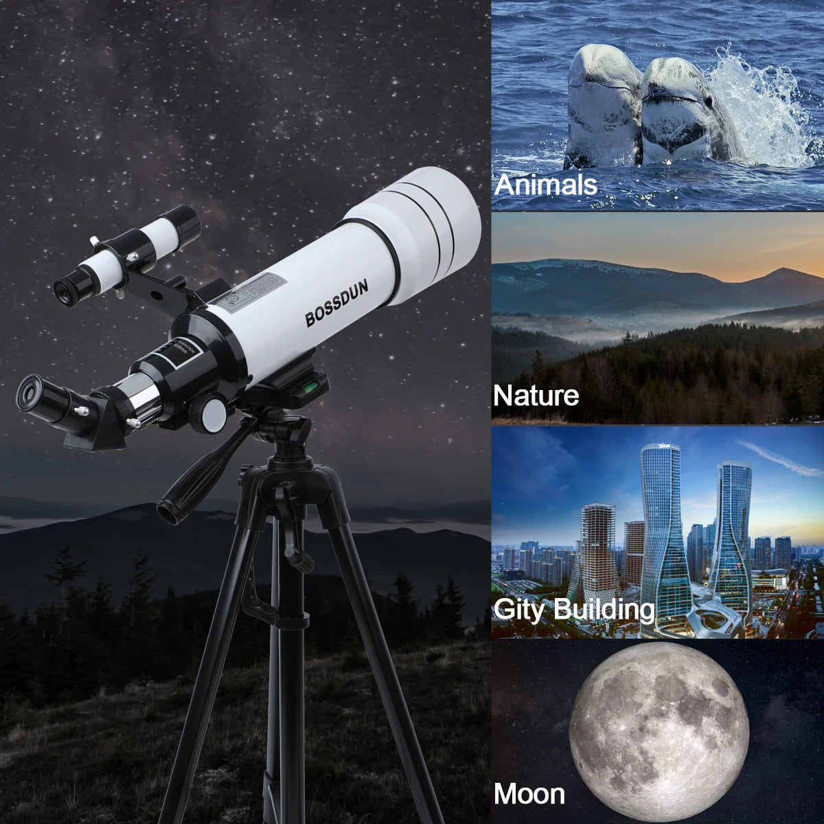 BOSSDUN 40070 Telescope w/Phone Adapter & Sturdy Tripod - 70mm Aperture for Stargazing, Birding, Beginners, Portable Scope