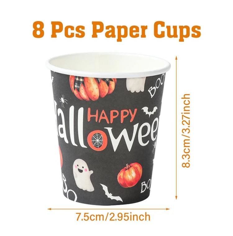 Halloween Disposable Tableware Pumpkin Ghost Boo Paper Plates Cups Napkins Kids Favor Happy Halloween Decoration Trick or Treat