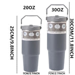 1pc Vacuum Tumbler with Lid Stainless Steel Portable Water Bottle with Dazzling Handle Insulated Tumbler Tote Handle 20/30OZ