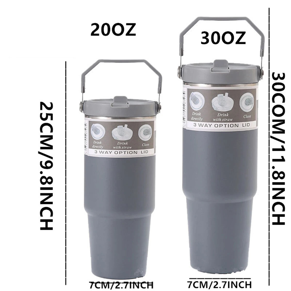 1pc Vacuum Tumbler with Lid Stainless Steel Portable Water Bottle with Dazzling Handle Insulated Tumbler Tote Handle 20/30OZ