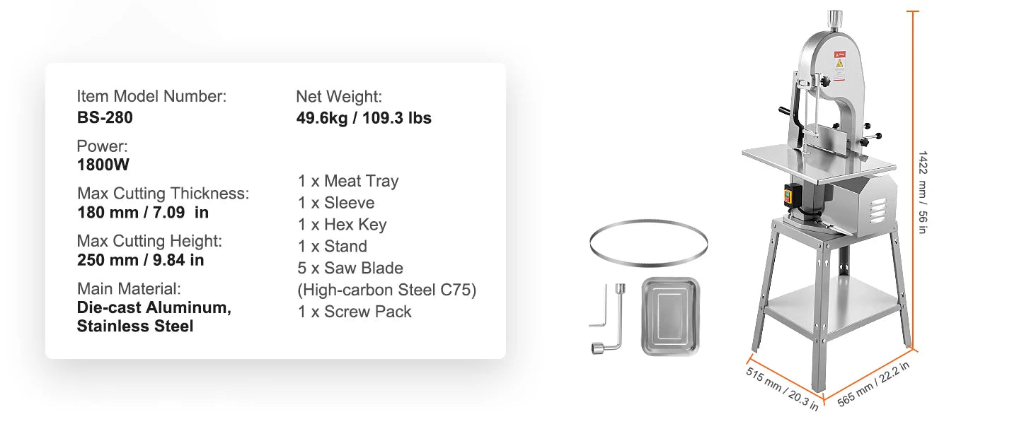 SucceBuy Electric Meat Saw 850W 1800W Stainless Vertical Cutter Commercial Bone Sawing Machine Frozen Meat Slicer for Beef Pork