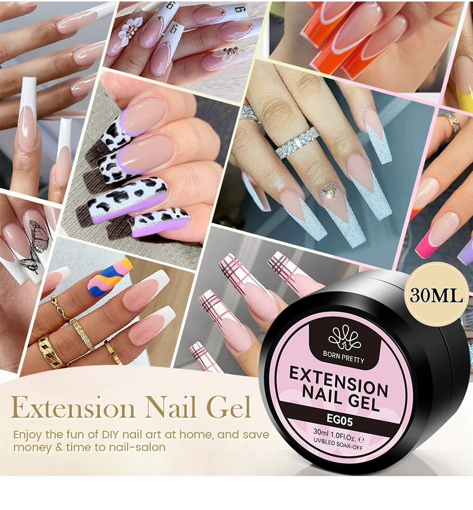 BORN PRETTY 30ml Glitter Pink Hard Jelly Nail Extension Gel Nail Polish Milky White Clear Color Soak Off UV Construction Gel