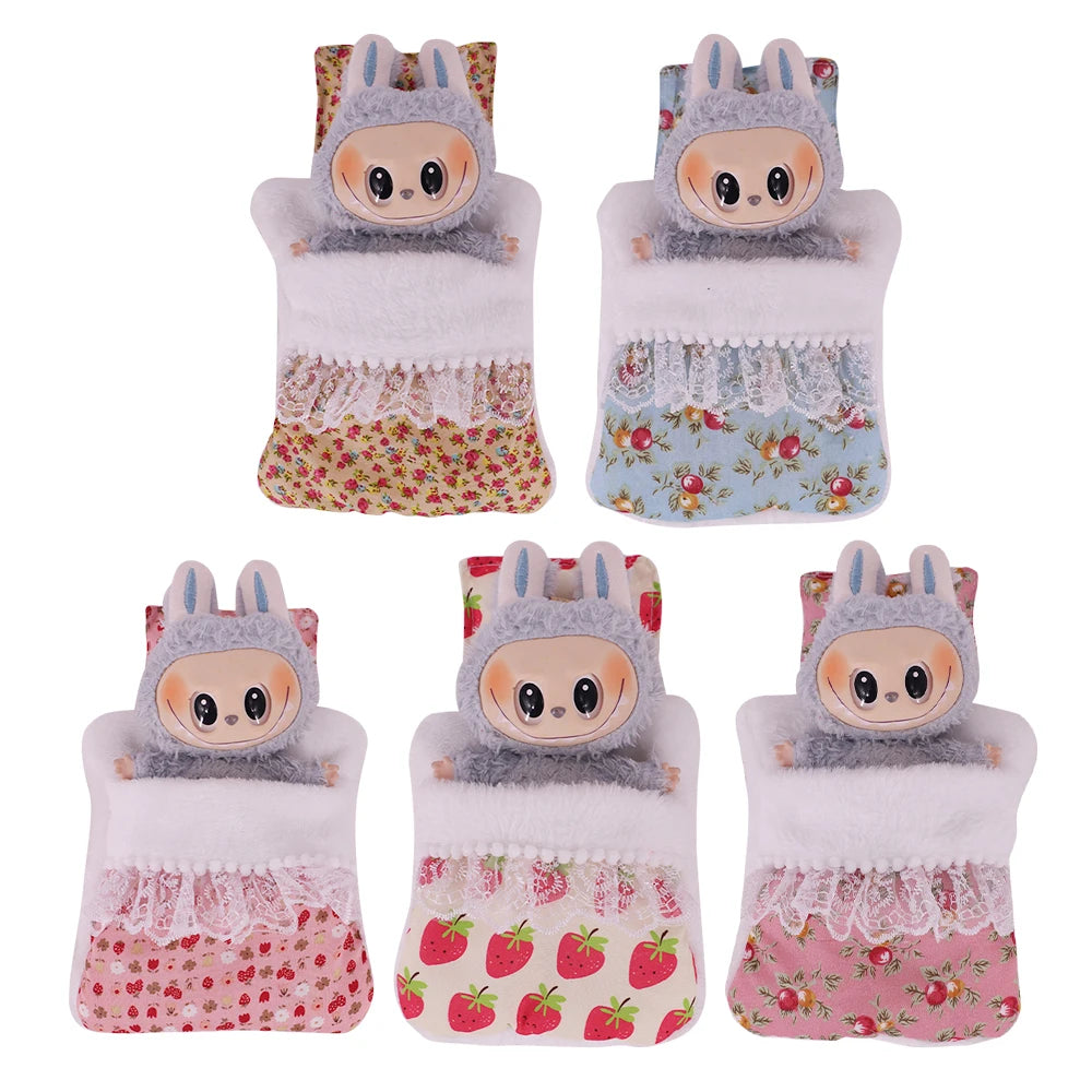 15-17CM Labubu Accessories Sleeping Bag Bed Cute Comfortable Floral Print Sleep Tool Indie Pop&Labubu Accessories Beautiful Toys