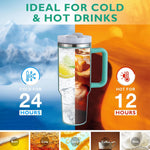 1200ml Stainless Steel Insulated Straw Water Bottle Thermal Coffee Car Cup 40oz Cold Hot Mug Vacuum Flask with Handle for Travel