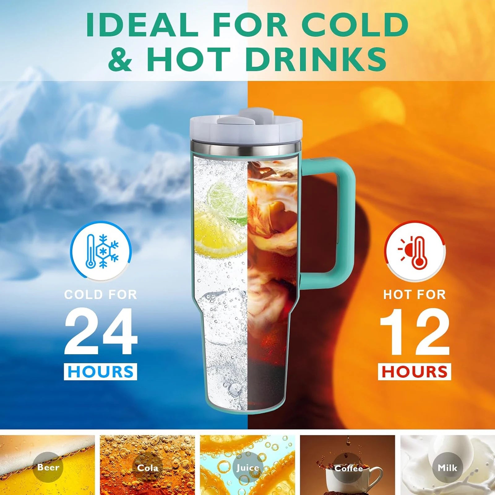 1200ml Stainless Steel Insulated Straw Water Bottle Thermal Coffee Car Cup 40oz Cold Hot Mug Vacuum Flask with Handle for Travel