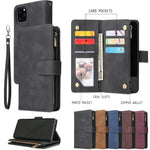 Premium Leather Wallet Case For iPhone 16 15 14 13 12 11 17 Pro Max Plus 17Air 16e Zipper Wallet Card Slots Magnetic Flip Cover