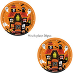 Halloween Disposable Party Tableware Set Pumpkin Witch Paper Plate Cup Napkins Tablecloth Kids Favor Happy Halloween Party Decor