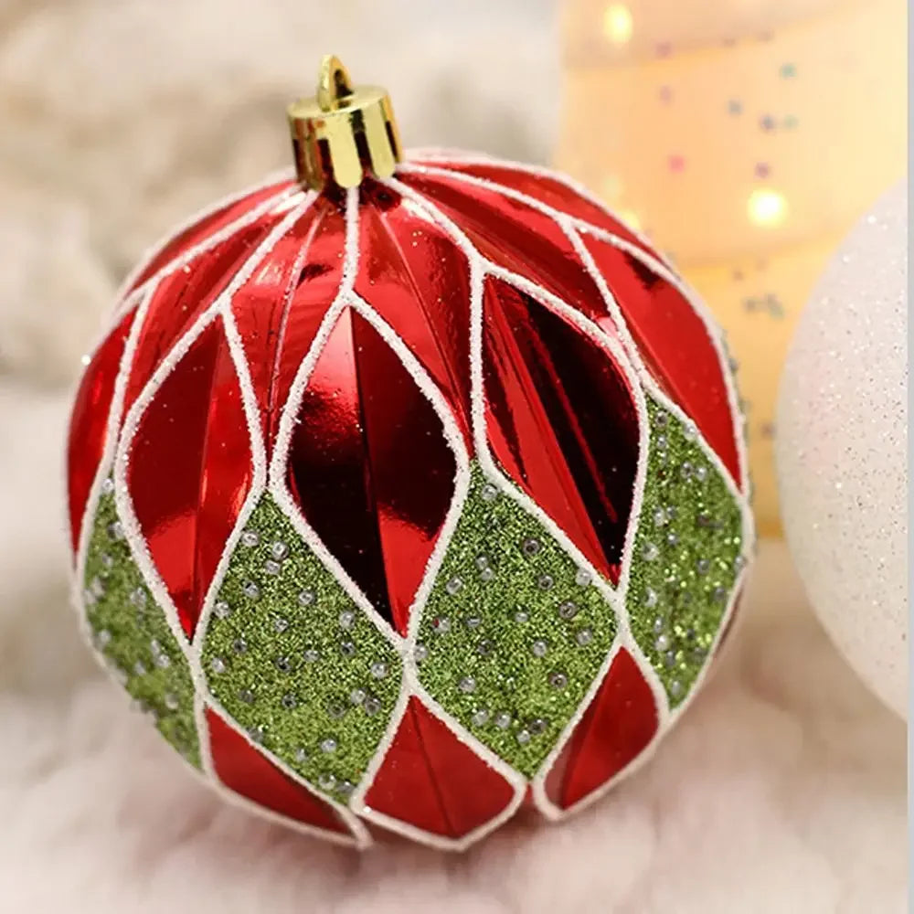 16 Pcs 8cm Painted Christmas Balls Set Cartoon Red Black Gold Electroplated Christmas Hanging Balls DIY Plastic