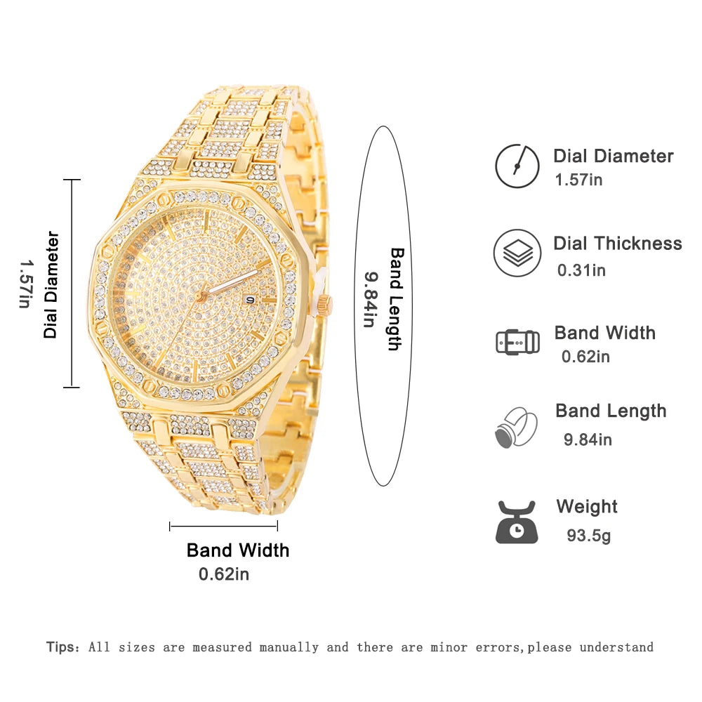Iced Out Watch for Men Gold Watch for Men Hip Hop Fashion Cool Bling Bling Gold Diamond Luxury Mens Watch Dropshipping Relogio