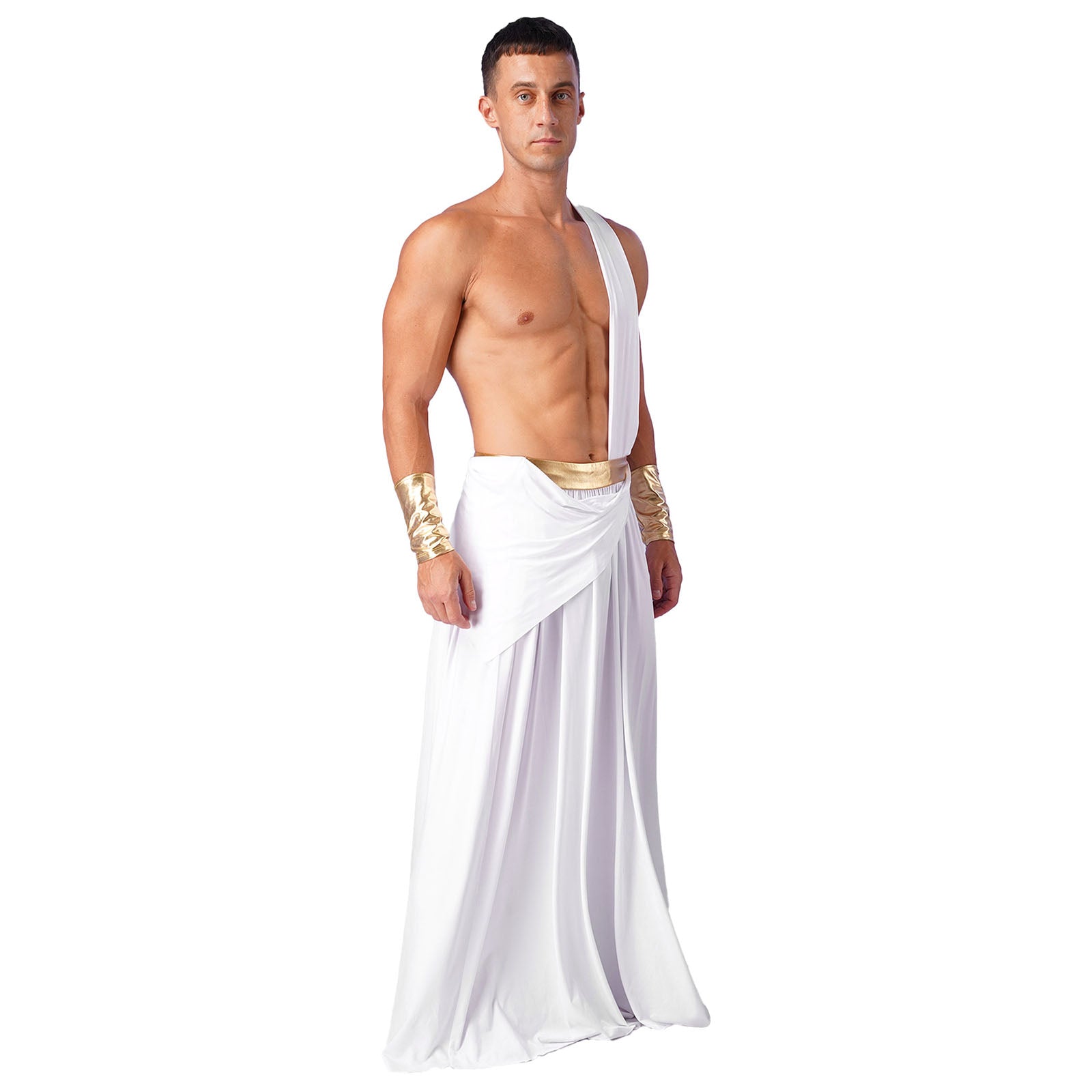 Mens Ancient Greek God Toga Gladiator Costumes Roman Emperor One Shoulder Sleeveless Robe Halloween Medieval Warrior Outfits