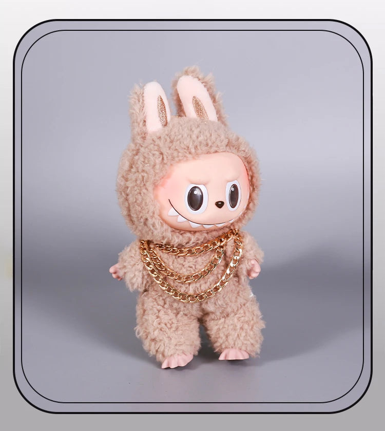 Luxury Tidal Current Labubu Black Hip Hop Mask Knitted Hat Accessories 3-Layer Big Gold Chain Street Fashion Doll Ornaments