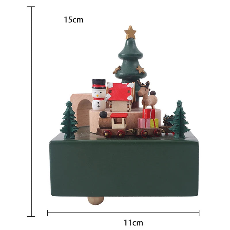 Creative Wooden Christmas Deer  Snowman Train  Music Box Handmade  Carousel Toy  Decoration Gift For Kids