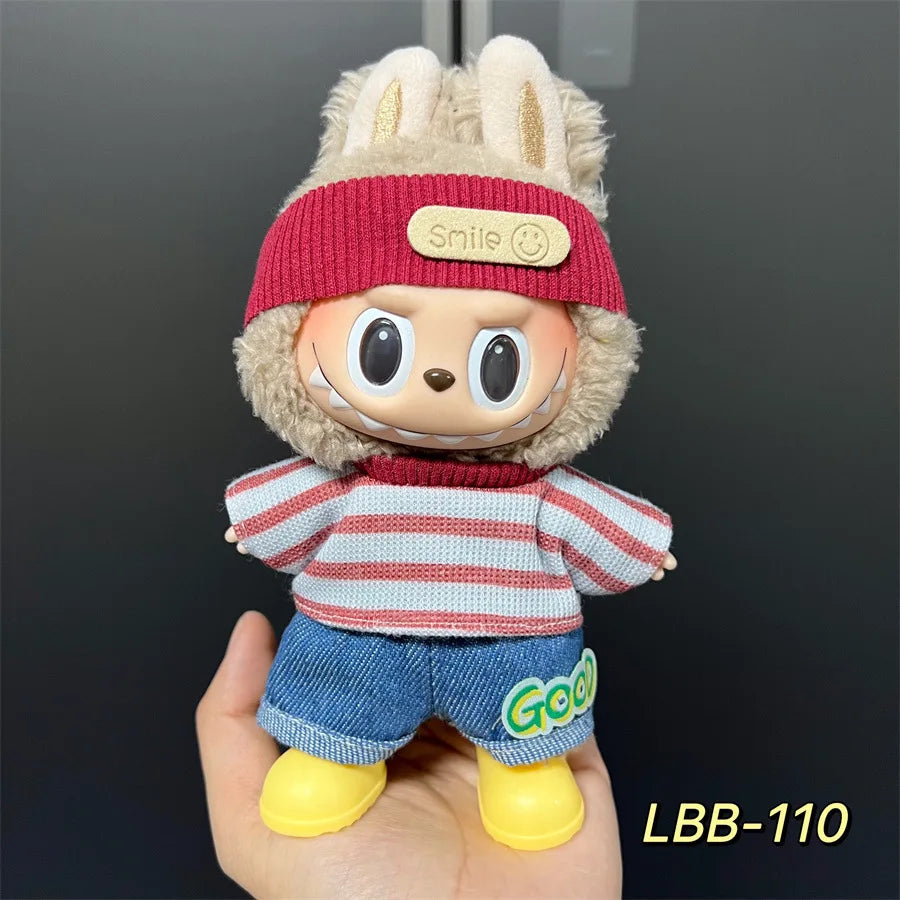 Cute Mini Plush Doll Clothes for 17cm Labubu Many Kinds of Overalls Clothes Accessories