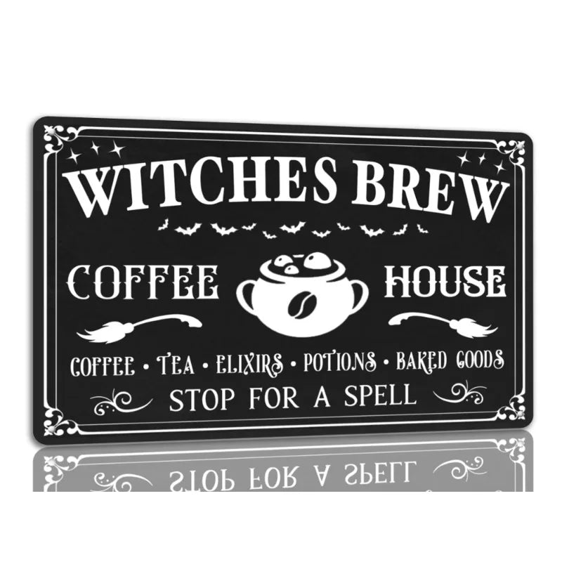 Witches Brew Coffee House Sign Halloween Metal Sign Vintage Spooky Decor Decor Signs Gothic Halloween Decorations for Cafe Bar