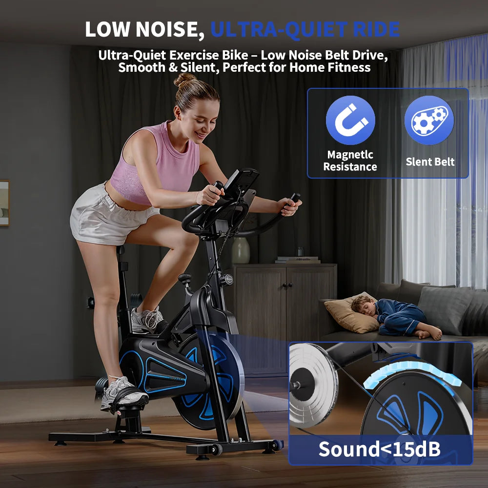 Formill QK116 Indoor Magnetic Spinning Bike, 6KG Flywheel Home Exercise Bike with LCD Display, Adjustable Resistance, Quiet Belt