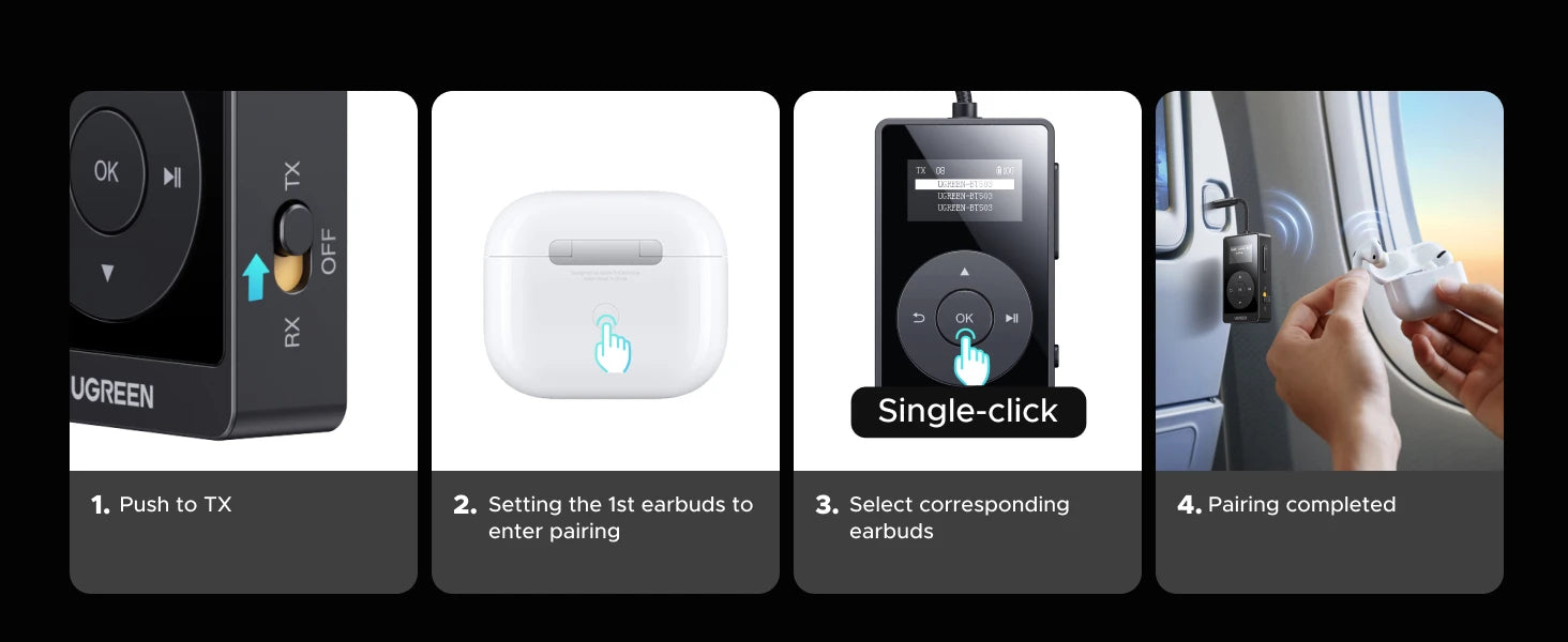 UGREEN aptX HD Airplane Bluetooth 5.3 Receiver Transmitter for All Headphones Wireless Audio Aux Bluetooth Adapter for TV Flying