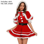 Christmas Women Dress Costume Party Cosplay Outfit Festive Cloak with Attached Hat Holiday Role Play Uniform for  Hooded Cape