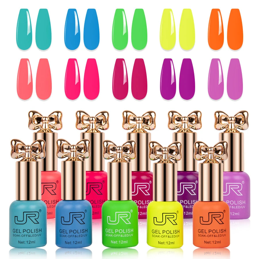 JR10pcs 12ml gel nail polish set Including Red Pink Nude Gel Polish Kit UV LED Soak Off Polish Home DIY top coat base coat gifts