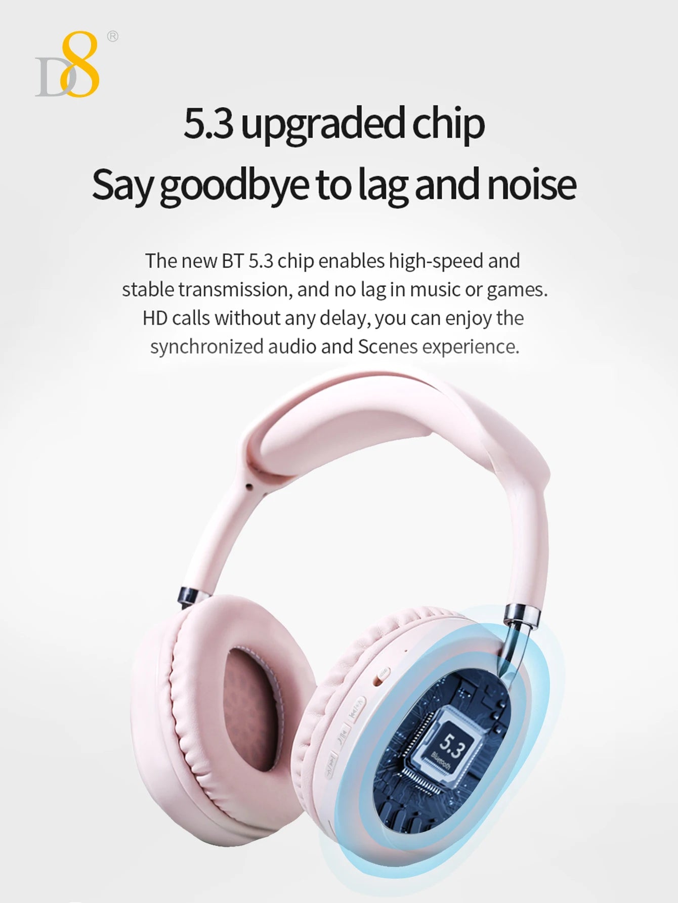 D8 Over Ear  Headphones,  Wireless and Wired Headset Built-in Microphone,  Micro SD Card Slot - (Stealth)  40H Playtime