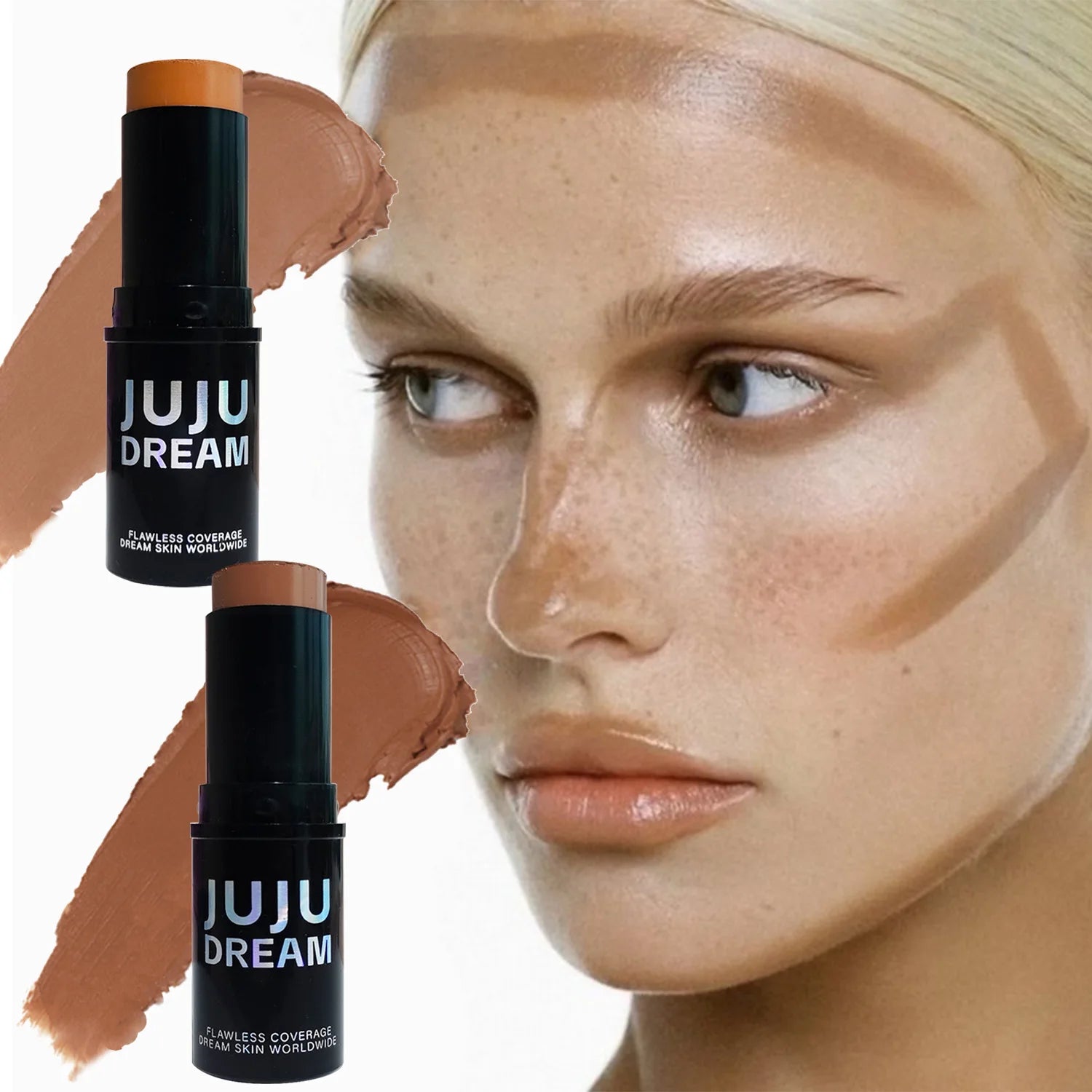 Dual-Tone Highlighter Contour Stick, Brightening & Shading, Waterproof, Long-Lasting,Unisex, Skin-Safe,for All Face Makeup Looks