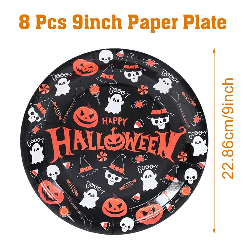 Halloween Disposable Tableware Halloween Party Decoration Spooky Pumpkin Paper Plates Napkins Cups Trick or Treat Party Supplies