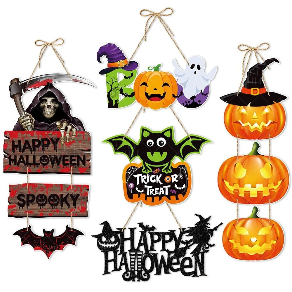 Halloween Door Hanging Pendants Pumpkin Skull Spooky Bat Paper Drop Ornaments Trick Or Treat Happy Halloween DIY Party Decor