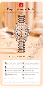 OLEVS Women's Watches Fashion Original Quartz Wrist Watch for Ladies Roman Dial Dazzling Diamond Waterproof Luminous Luxury New