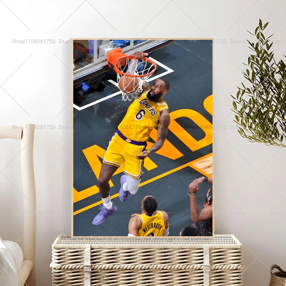 1PC L-LeBron J-James Poster Self-adhesive Art Waterproof Paper Sticker Coffee House Bar Room Wall Decor