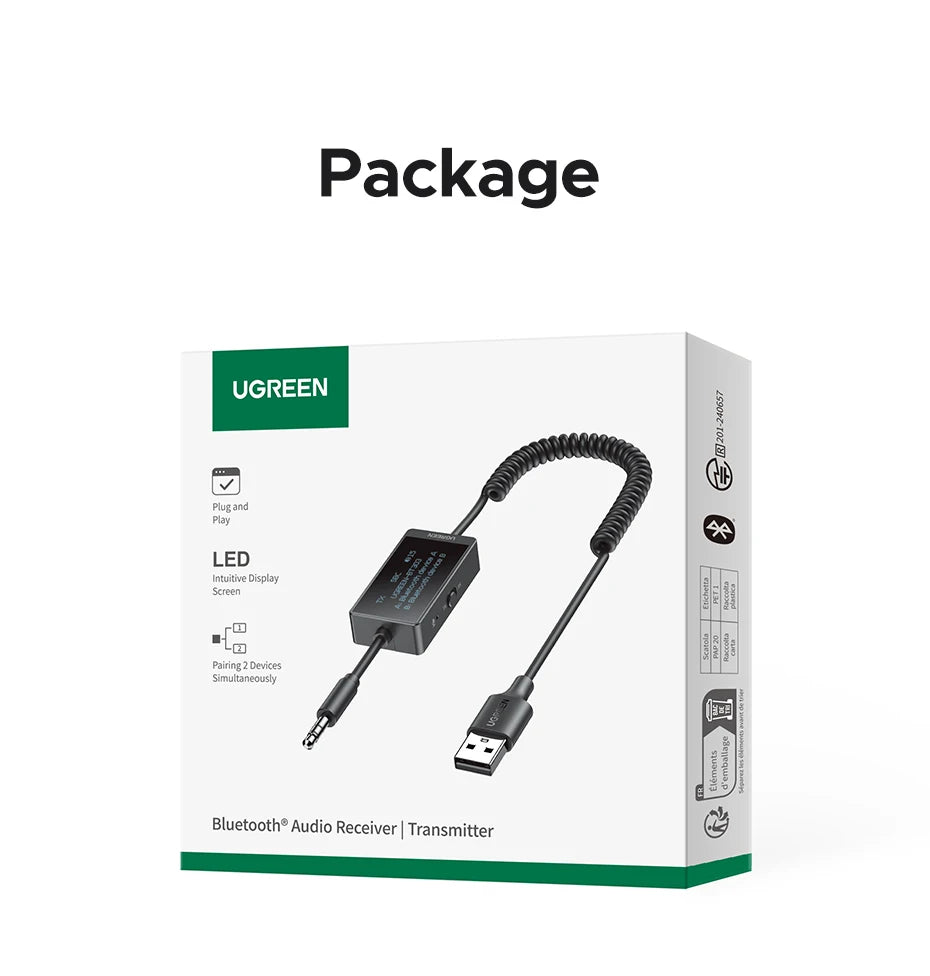 【 RU】UGREEN Bluetooth5.4  3.5mm Jack Audio OLED Display for Home Stereo Car