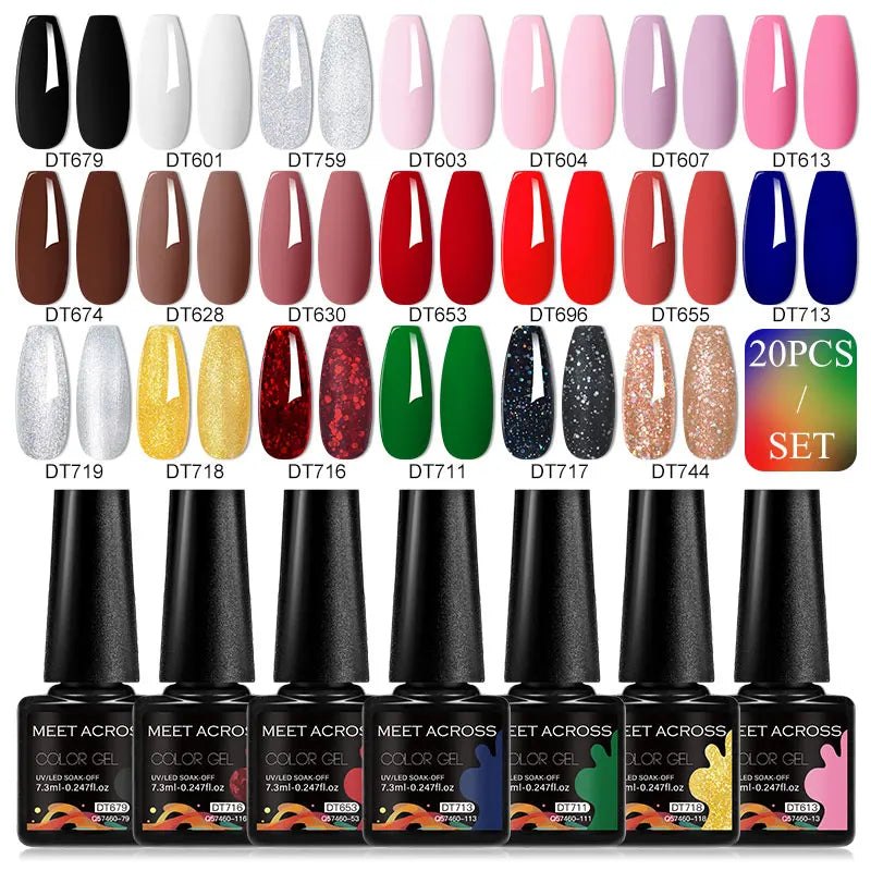 20pc Nail Gel Polish Set HEMA Free All-season Nails Long Lasting Soak Off Varnishes Kit for Manicure DIY UV/LED Gel Desgin
