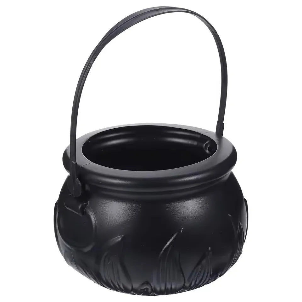 Halloween Themed Decorations Large Size Witch Bucket Plastic Round Basket Candy Cauldron Bucket Witch Basket Plastic Treat Black