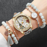 5Pcs/Set Fashion Women's Watch European and American Classic Retro Quartz Watch with Exquisite Beaded Bracelet Set