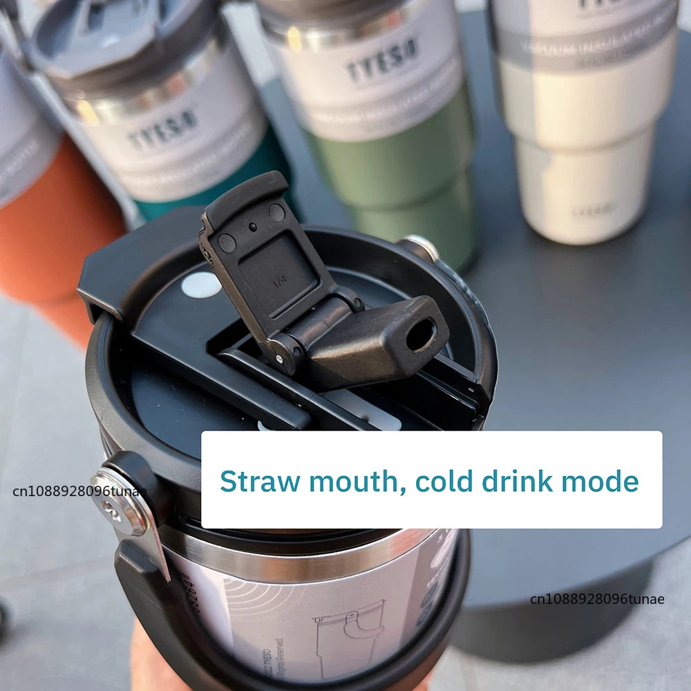 Tyeso 600/750/900ML Car Coffee Cup Thermo Bottle with Straw Portable Sport Insulated Vacuum Flask Travel Thermal Water Bottle