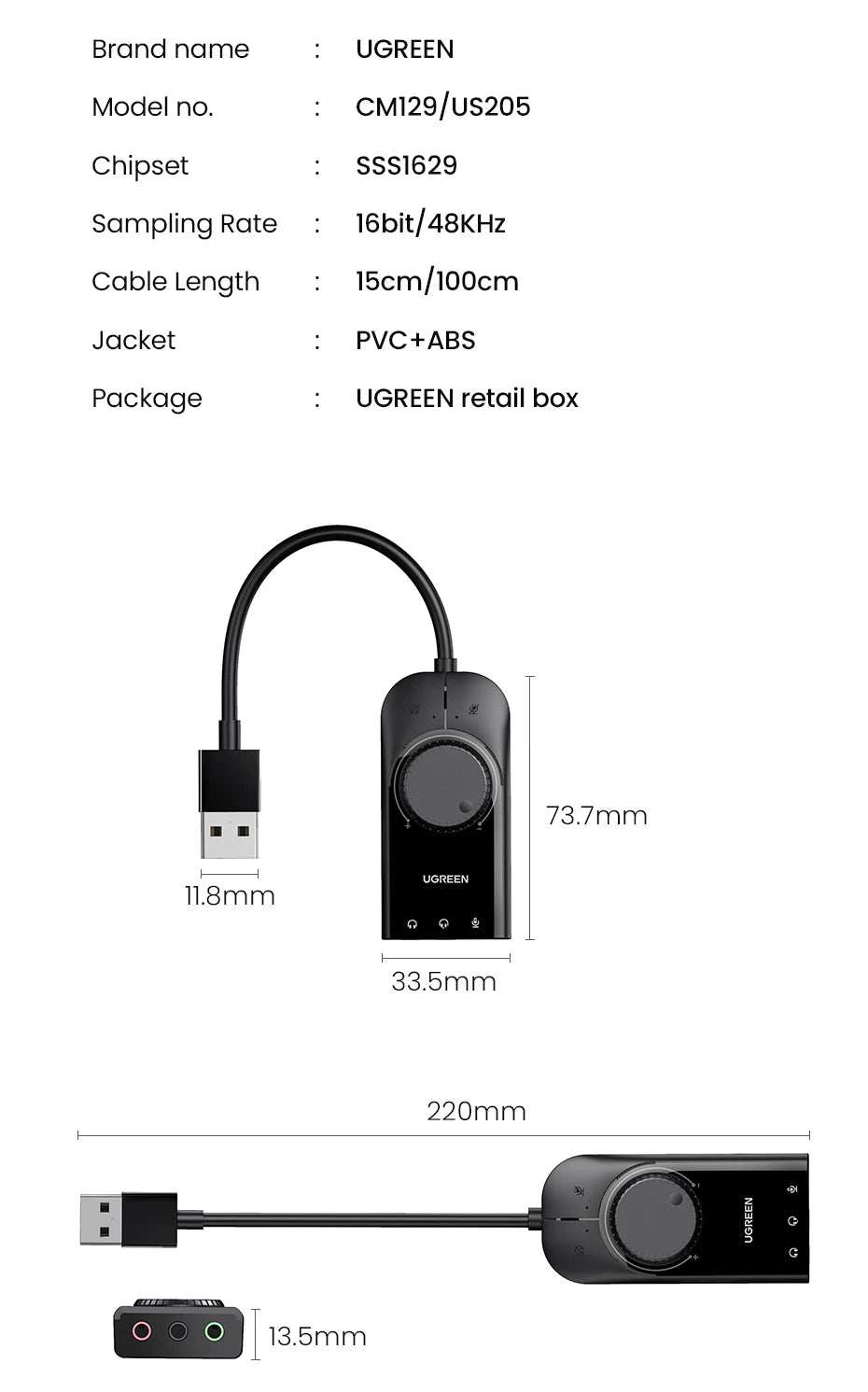 UGREEN Sound Card USB Audio Interface External 3.5mm Microphone Audio Adapter Soundcard for PC Laptop PS4 Headset USB Sound Card