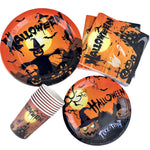 Halloween Pumpkin Tableware Black Orange Halloween Paper Plates Cups Napkins Banner Tablecloth Halloween Night Party Supplies