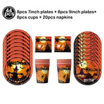 Halloween Disposable Tableware Orange Black Pumpkin Themed Paper Plate Cup Napkin Spooky Themed Decors Halloween Party Supplies
