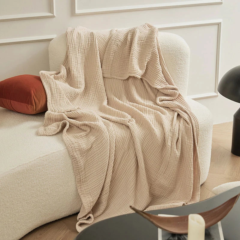 Battilo 100% Cotton Muslin Throw Blanket for Sofa 6 Layer Breathable Lightweight Boho Throws for Couch Bed Large Summer Blankets