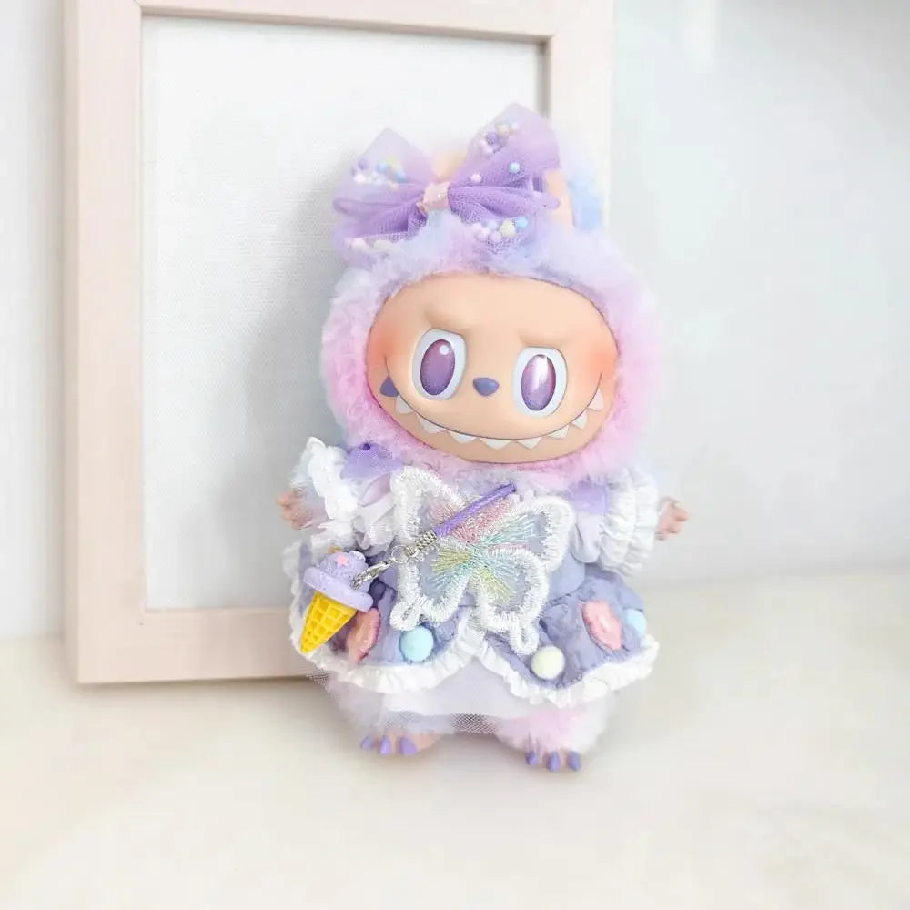 For Ropa labubu v1/v2/v3  pendant baby clothes labubu 3.0 lucky purple bow skirt Outfit Doll Accessories (No dolls)