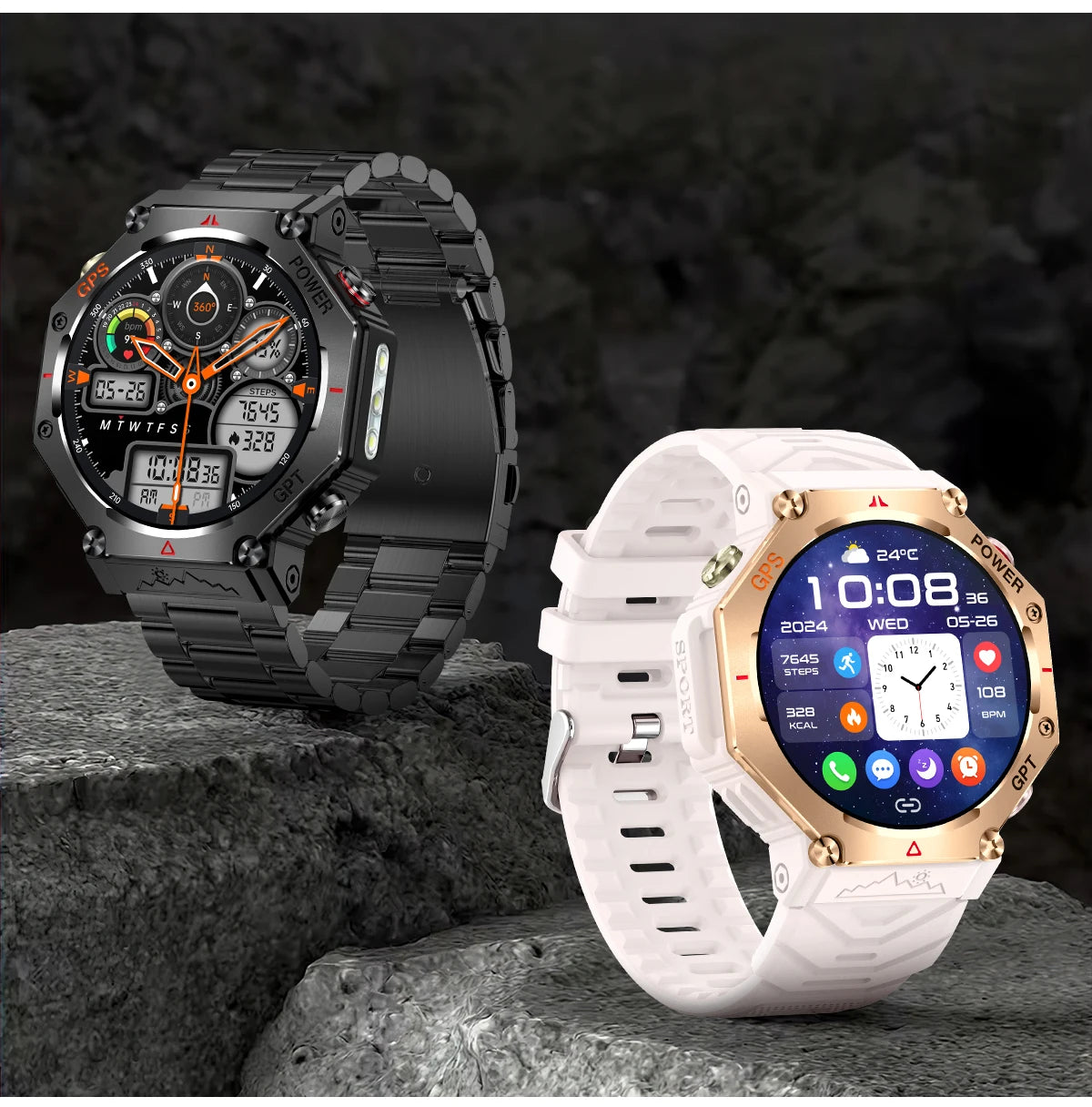 2025 New T-Rex 3 Ultra GPS Men SmartWatch 10ATM Waterproof Built-in Dual-band GNSS Compass Military Sport Flashlight Smart Watch