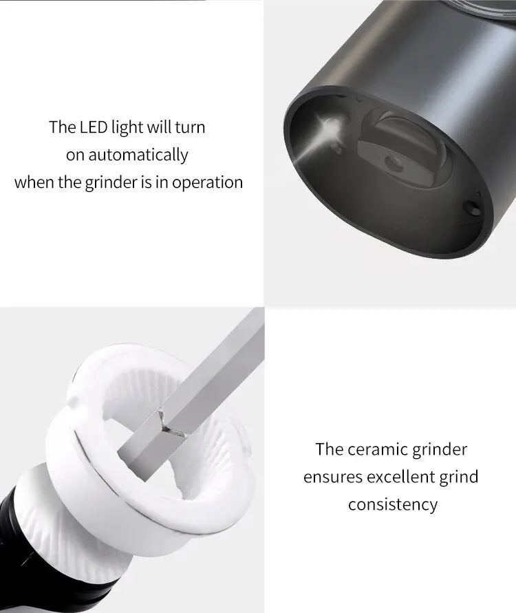 Rechargeable USB Electric Automatic Salt and Pepper Grinder Set Gravity Spice Mill Adjustable Spices Grinder Kitchen Tools