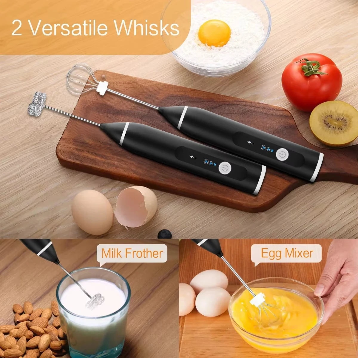 Portable egg beater, handheld milk frother, rechargeable coffee machine, 3-speed cake cream maker, household kitchen food mixer