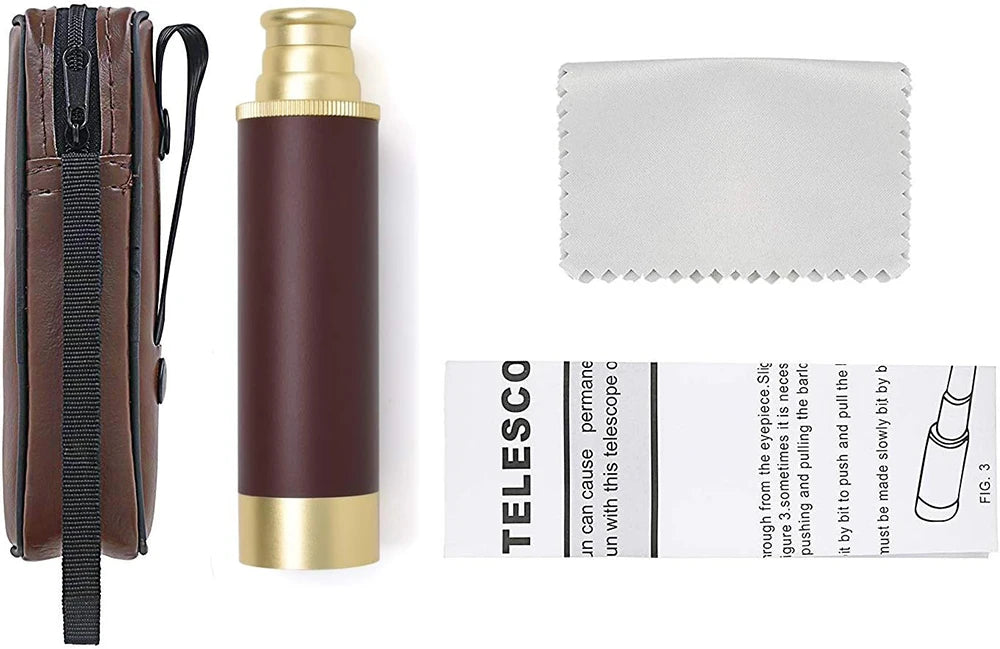 Pirate Monocular Telescope 25x30 High Powered Zoomable Collapsible Monocular Brass Spyglass Handheld for Hunting Hiking Travel